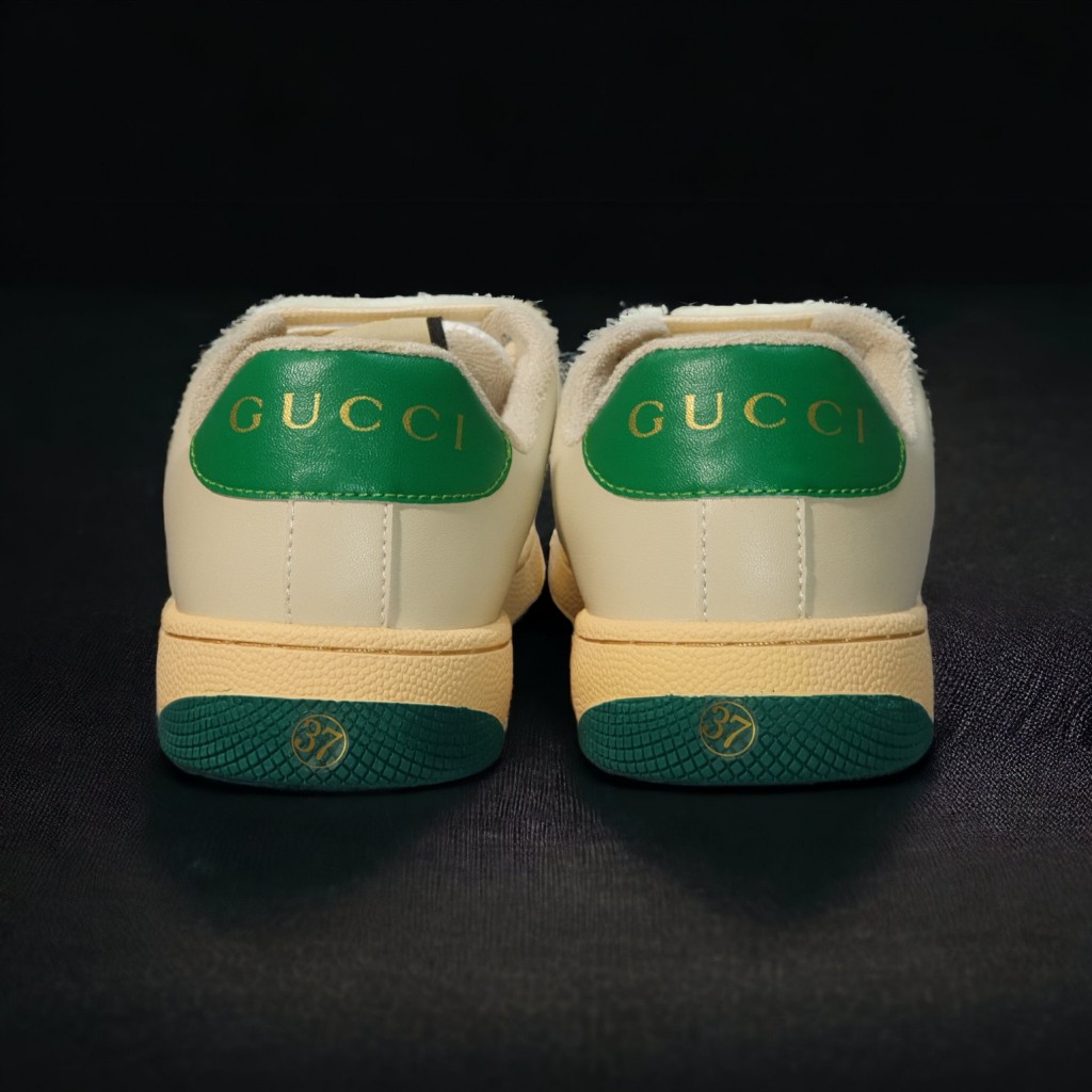 Giày thể thao Gu.cci Sơn Tùngg xanh lá kem trơn gót xanh lá,Giày Gu.cci Screener Beige Green Red Distressed Best Quality