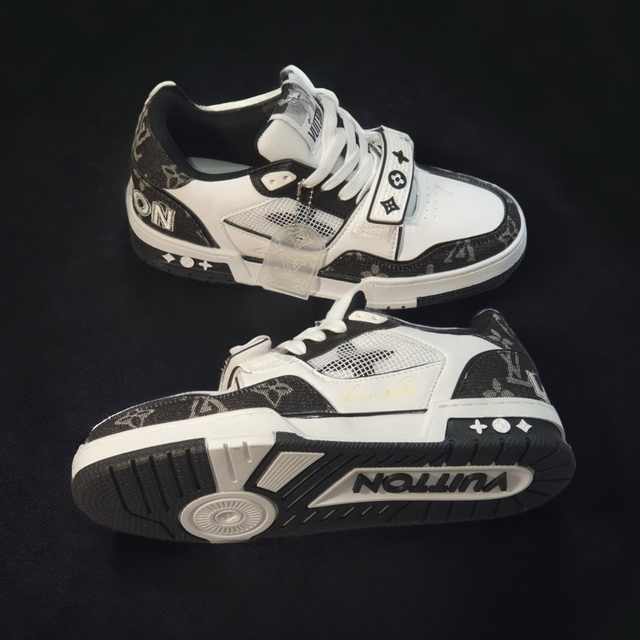 Giày LV Xanh Đen Trainer Black White,GIÀY LV TRAINER WHITE BLACK QUAI DÁN,LV Đen Trắng Siêu Phẩm Hot Trend Cao Cấp 2023
