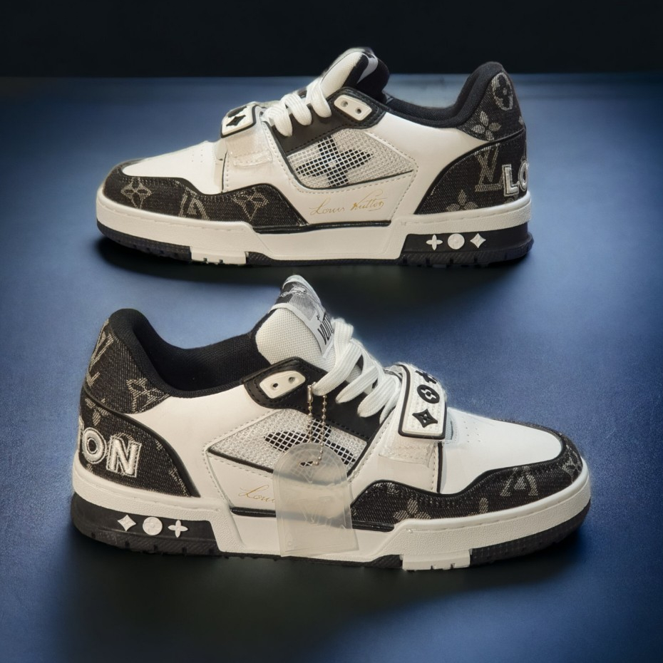 Giày LV Xanh Đen Trainer Black White,GIÀY LV TRAINER WHITE BLACK QUAI DÁN,LV Đen Trắng Siêu Phẩm Hot Trend Cao Cấp 2023