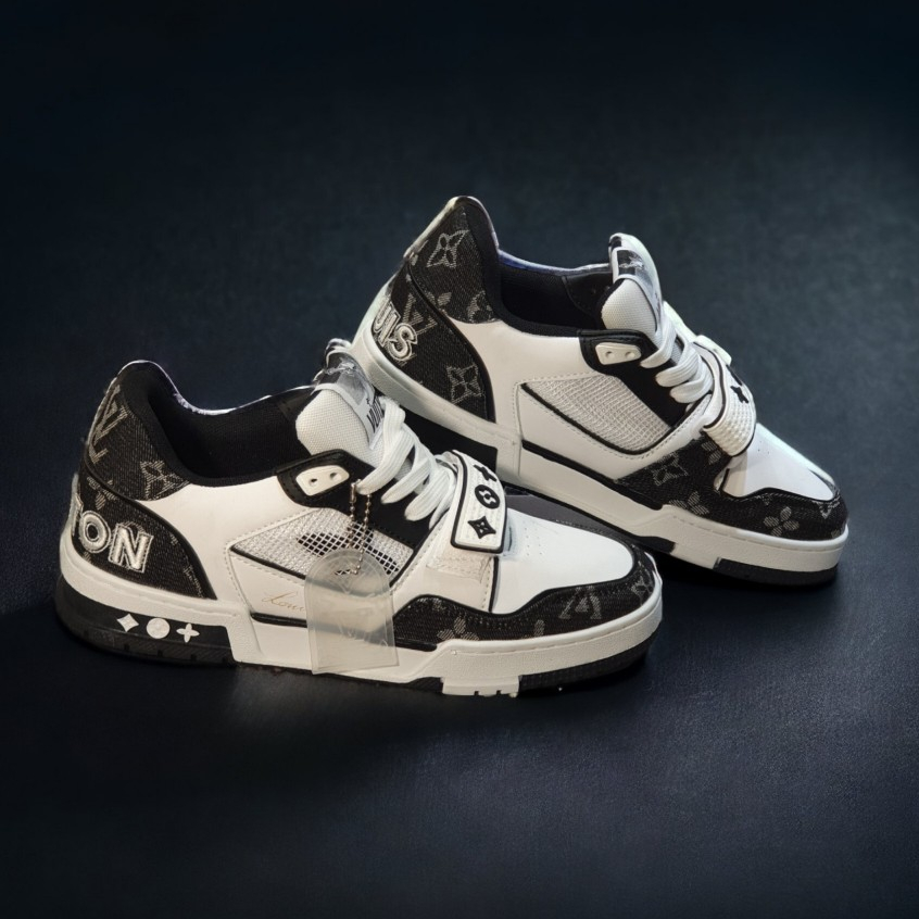 Giày LV Xanh Đen Trainer Black White,GIÀY LV TRAINER WHITE BLACK QUAI DÁN,LV Đen Trắng Siêu Phẩm Hot Trend Cao Cấp 2023