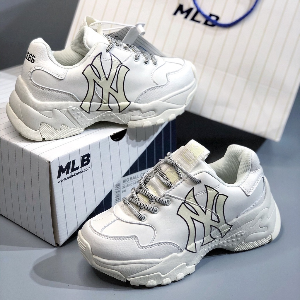 Giày thể thao Sneaker MLB Big Ball Chunky New York Yankees White,Giày MLB NY chữ vàng hack chiều cao 5cm hàng 1-1