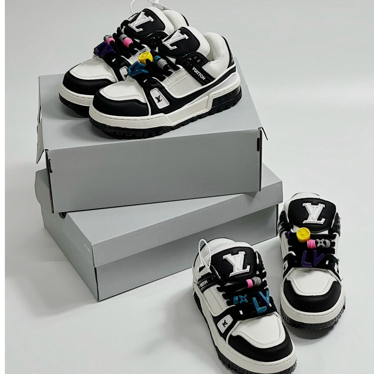 Giày thể thao Lo..uis Vuit__ton Sneakers Trainer Maxi ĐEN full, Giày thể thao LV ĐEN KÈM DÂY FULL STICK
