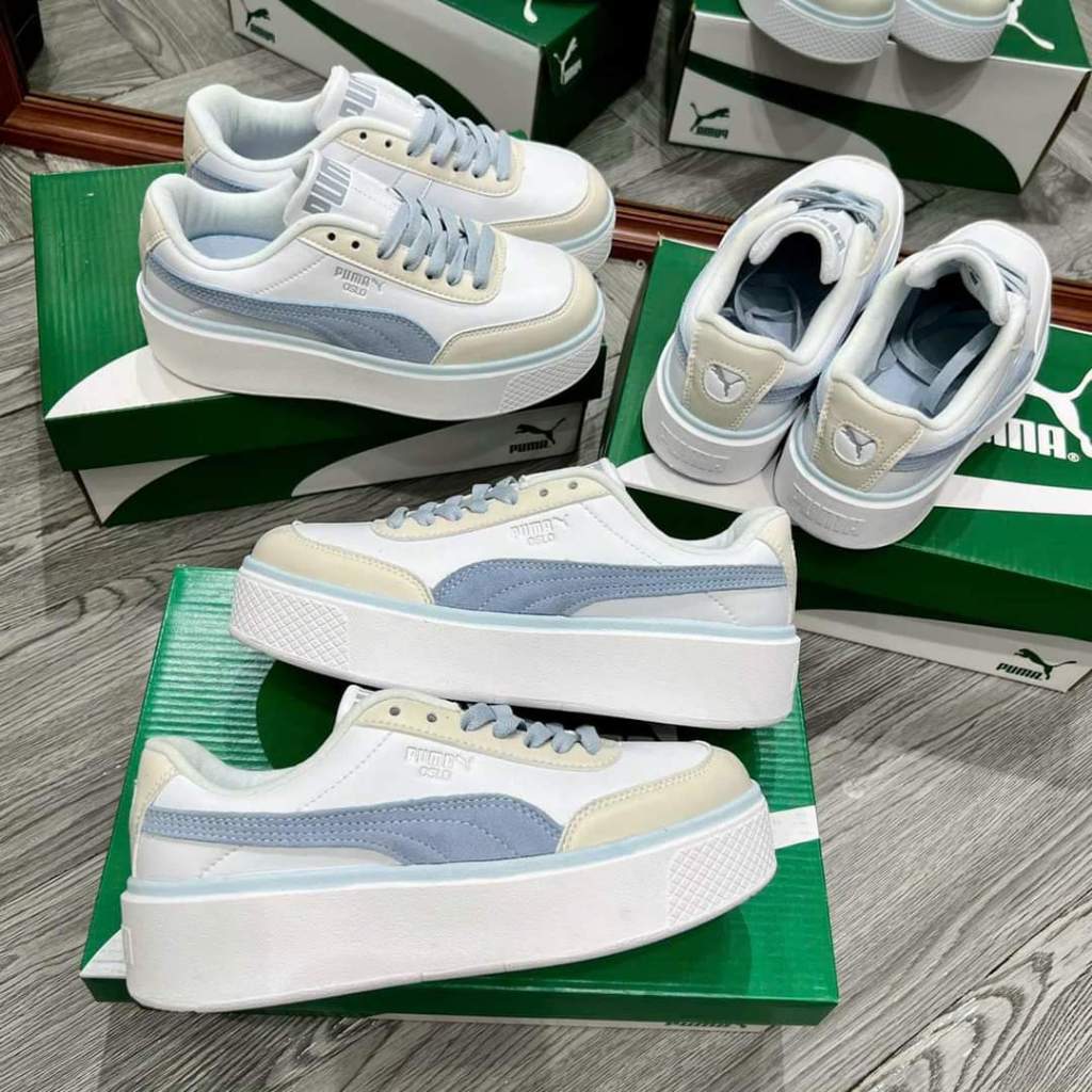 [AIO sneaker] siêu phẩm giày Pu.ma Oslo xanh nhạt đế cao siu đẹp fullbox miễn phí ship, PM Oslo Maja “White/Baby Blue”