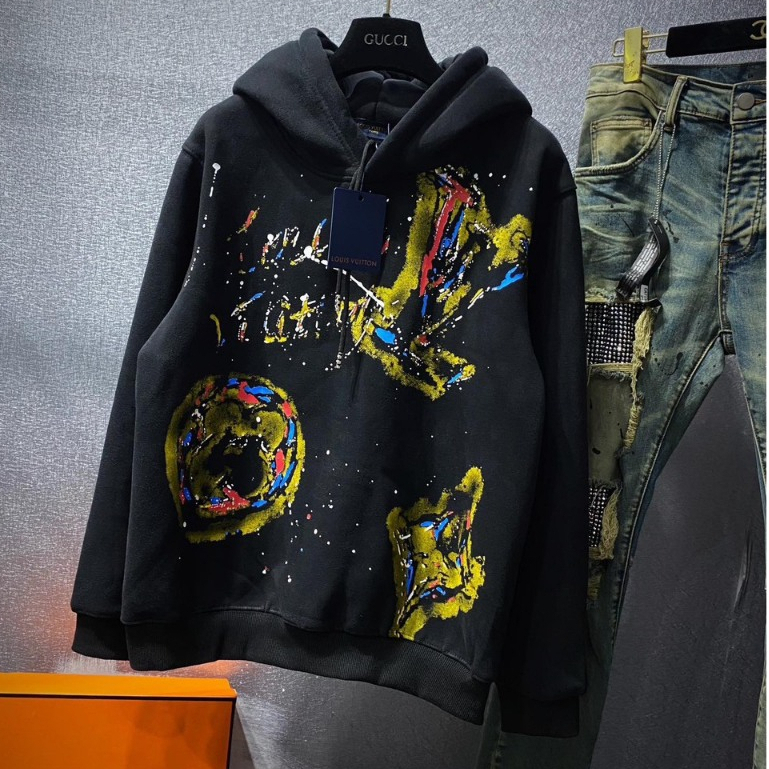 Siêu phẩm nỉ bông LV họa tiết không chê đi đâu được , Áo Hoodie LV 1:1có mũ nam nữ unisex chất nỉ bông siêu ấm hot trend