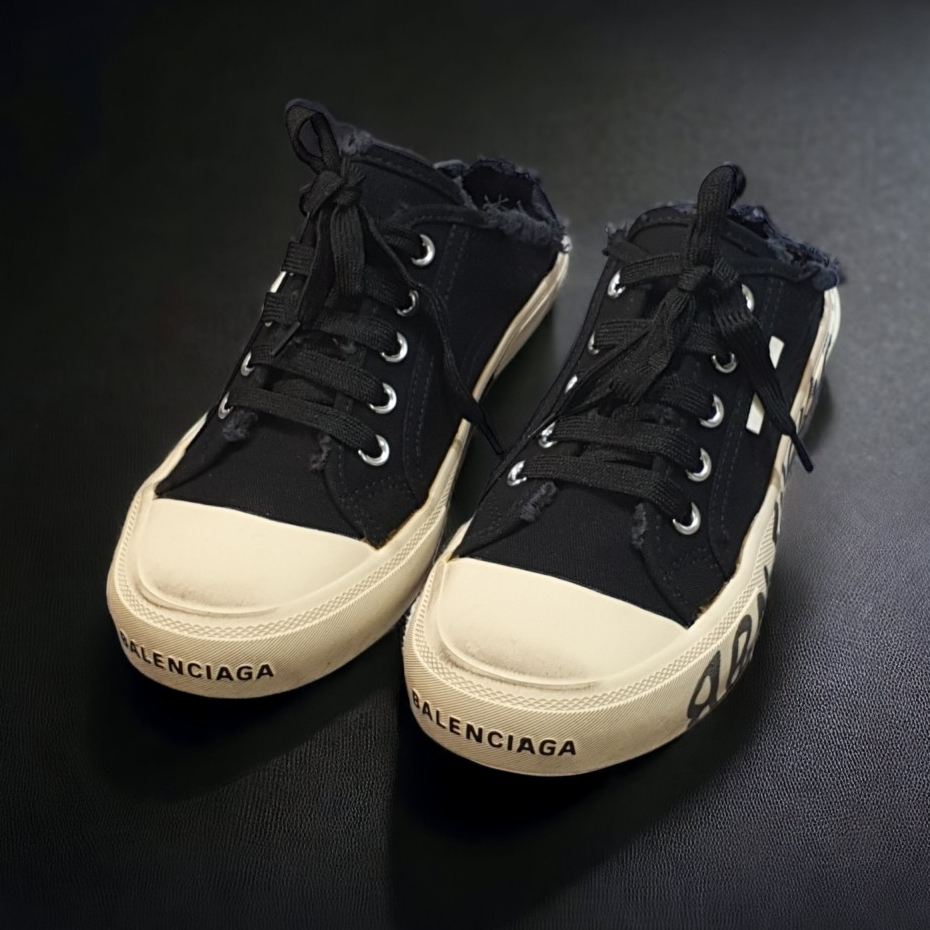 [ AIO LUXURY ] Giày thế thao đạp gót BALENCIAGA đen canvas họa tiết chữ đế cao cấp,Sục BALENCIAGA màu đen có chữ đế