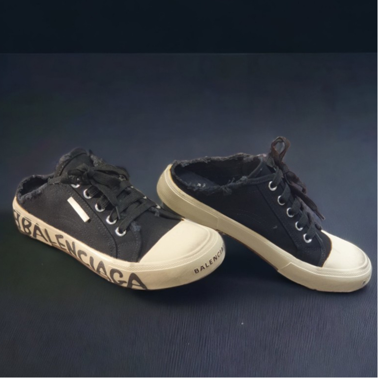 [ AIO LUXURY ] Giày thế thao đạp gót BALENCIAGA đen canvas họa tiết chữ đế cao cấp,Sục BALENCIAGA màu đen có chữ đế