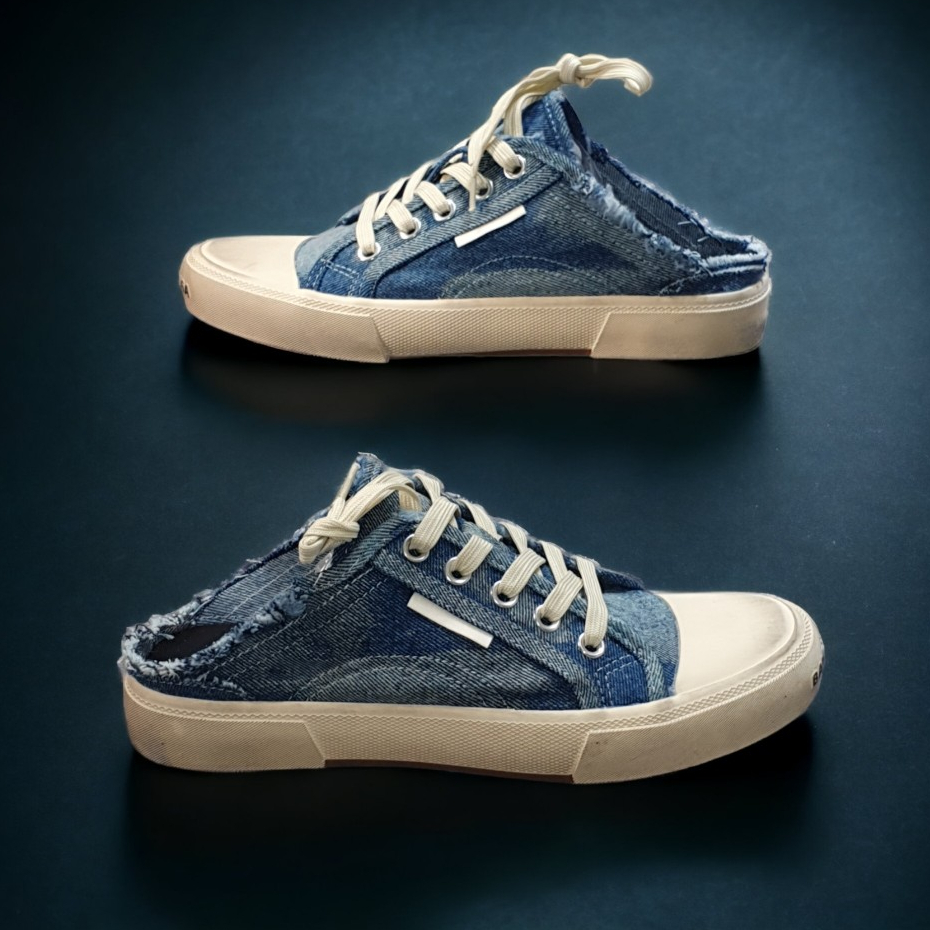 Giày, Sục thể thao BL bò bẩn xịn xò,Sục thế thao đạp gót BALENCIAGA canvas vải bò xanh cao cấp, Sục BALENCIAGA vải bò