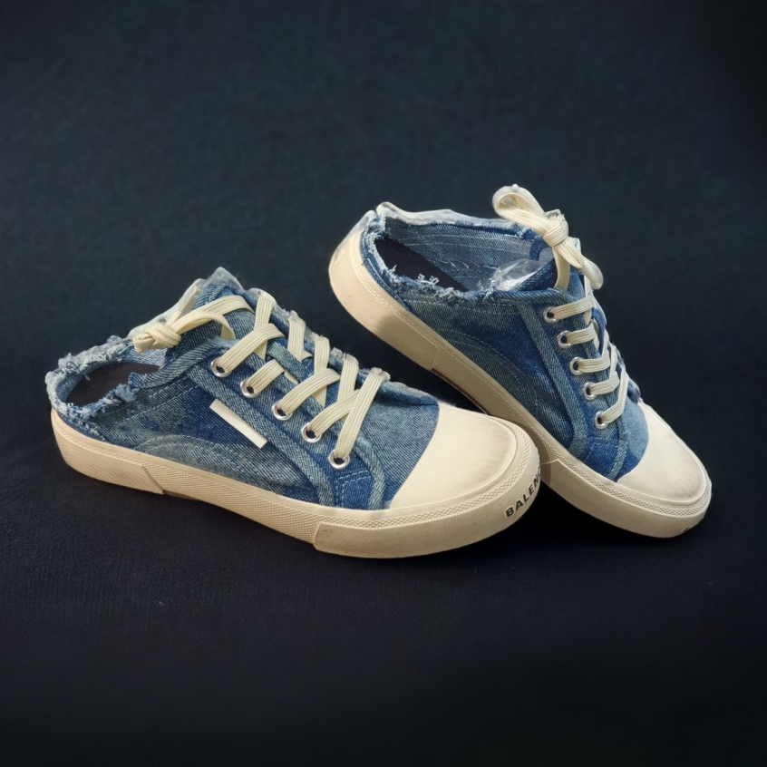 Giày, Sục thể thao BL bò bẩn xịn xò,Sục thế thao đạp gót BALENCIAGA canvas vải bò xanh cao cấp, Sục BALENCIAGA vải bò