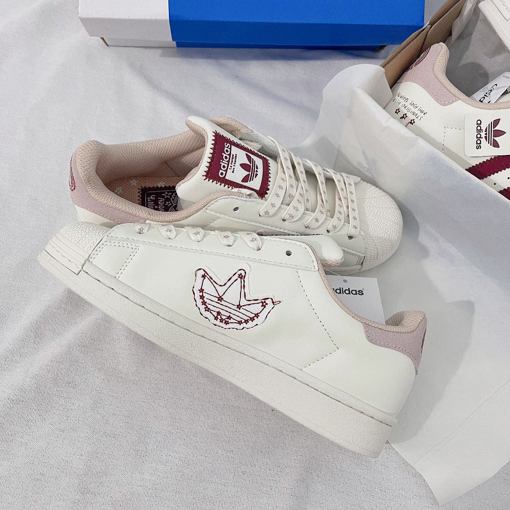 [AIO sneaker]Giày thể thao Adidas Originals Superstar White Red_ Giày Sneaker Das Sò trắng 3 sọc đỏ hót hồng phấn