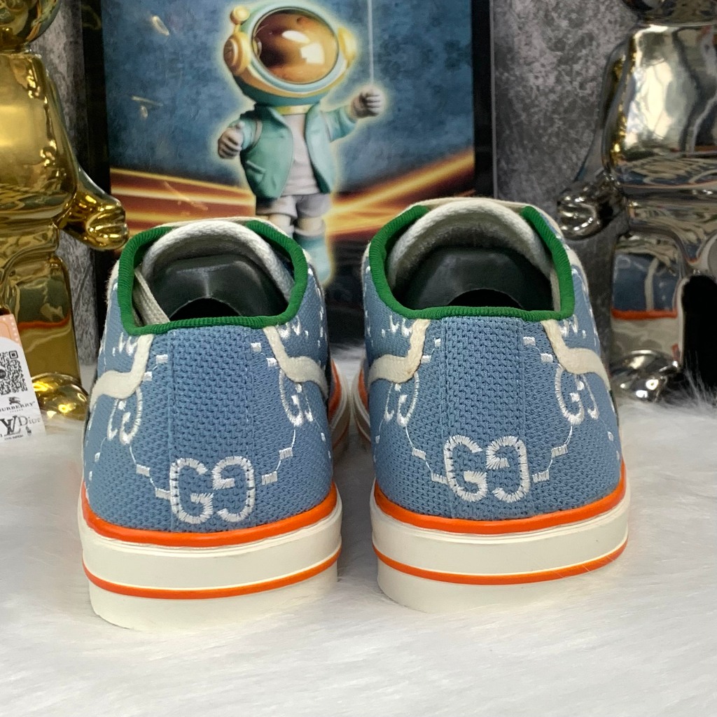 [ Ocean Park Luxury ] Giày Cao Cấp Thể Thảo Gu.cci Wmns Tennis 1977 XANH NHẠT 'Light Blue' Viền Cam BẢN ĐẸP NHẤT
