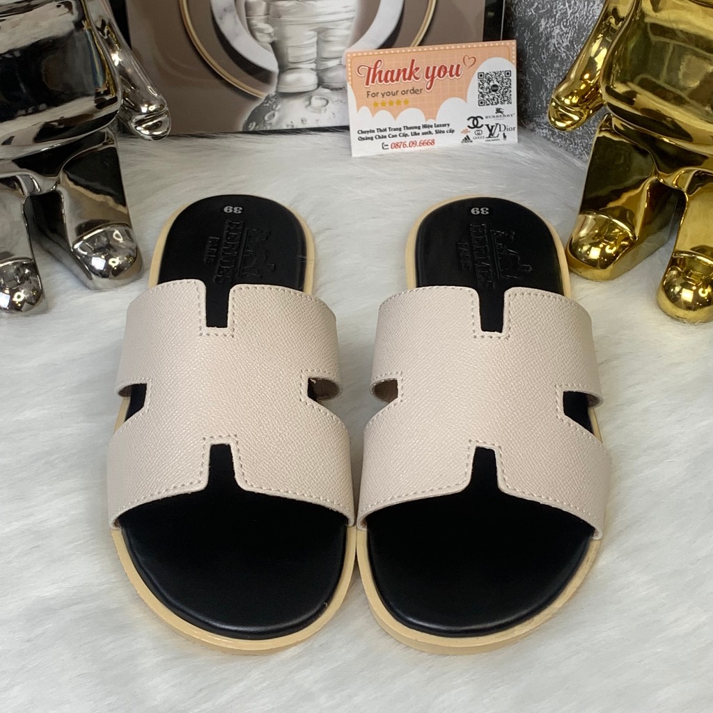 Dép chữ H đế đen dép da nam sang trọng, lịch sự, quai da nguyên tấm loại 1, đế phíp cao cấp,DÉP H.E.R.M.E.R CHỮ H NAM NỮ