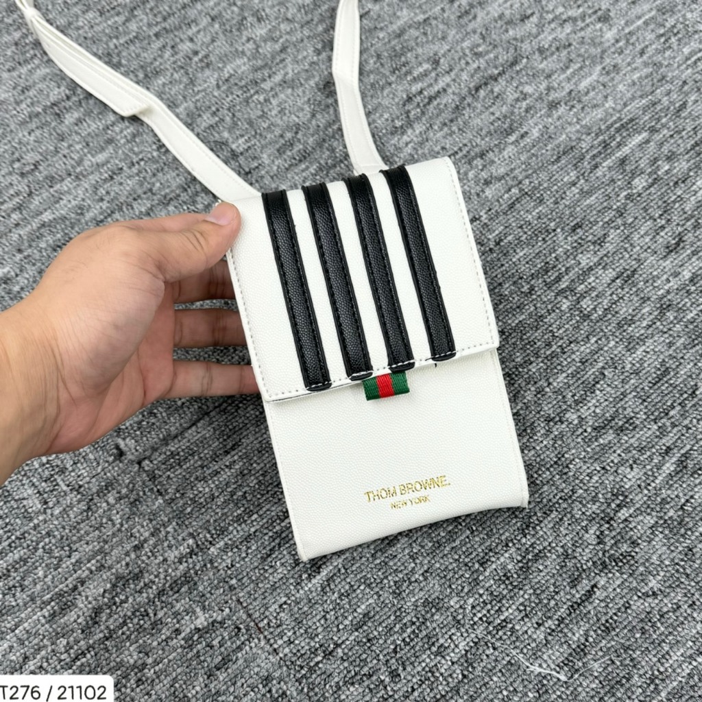 [ AIO LUXURY ] Túi Phone Bag Thom Hoạ Tiết Kẻ 4 Sọc Cao Cấp-Túi Đeo Chéo Thom Bag Nam Nữ Mix Phối Viền Sọc Ful Box.