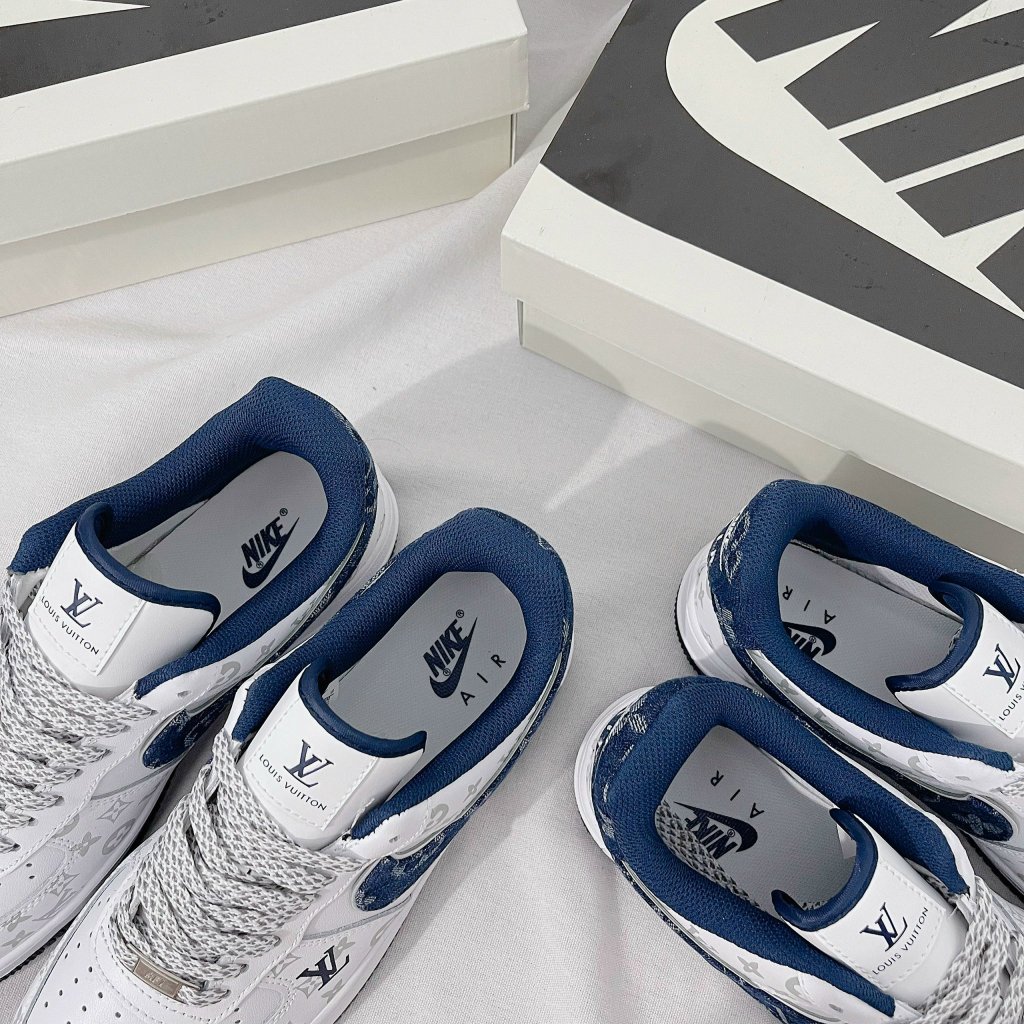 Giày AF1 LV Xanh Navy Siêu Cấp,af1 07 Low Dark Denim Blue White Sliver, AF1 Trắng Móc Xanh