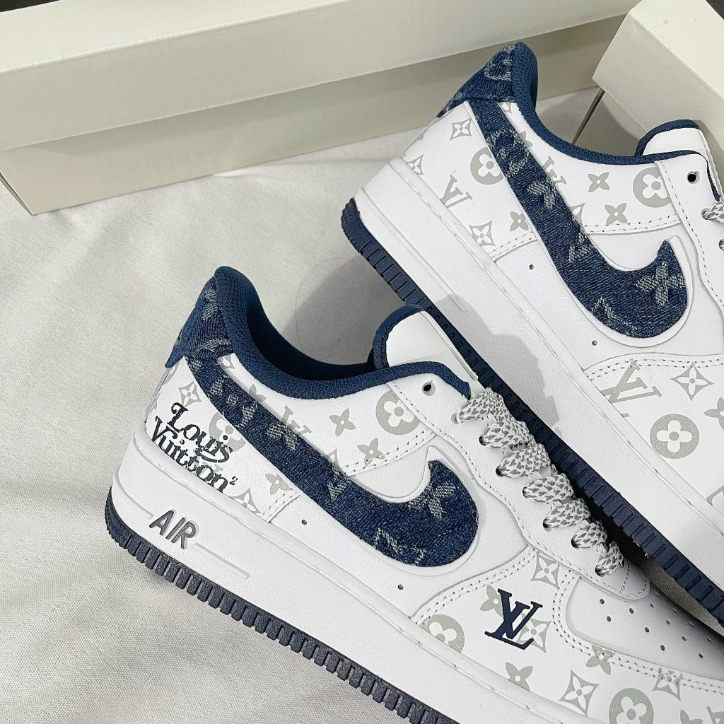 Giày AF1 LV Xanh Navy Siêu Cấp,af1 07 Low Dark Denim Blue White Sliver, AF1 Trắng Móc Xanh