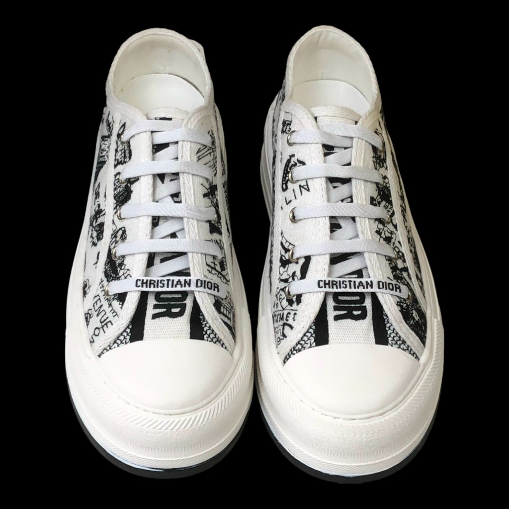 GIÀY thể thao Unisex Đế Độn Walk N Di.or White and black Cotton Embroidered with plan de Paris Motif Platfom Sneaker