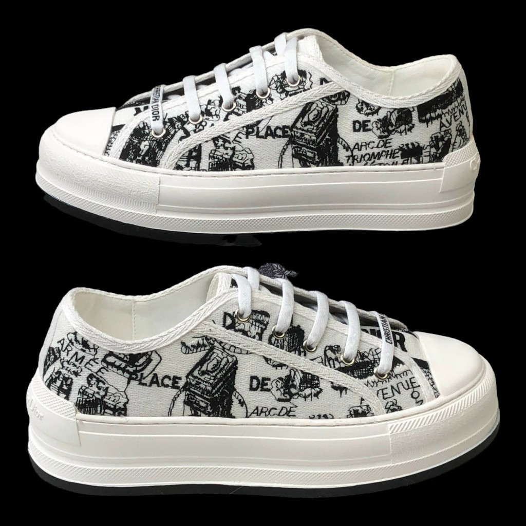GIÀY thể thao Unisex Đế Độn Walk N Di.or White and black Cotton Embroidered with plan de Paris Motif Platfom Sneaker