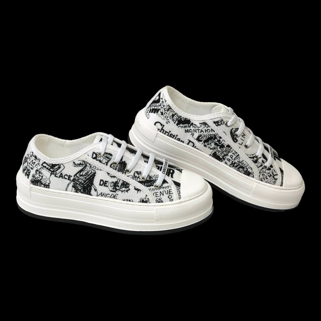 GIÀY thể thao Unisex Đế Độn Walk N Di.or White and black Cotton Embroidered with plan de Paris Motif Platfom Sneaker