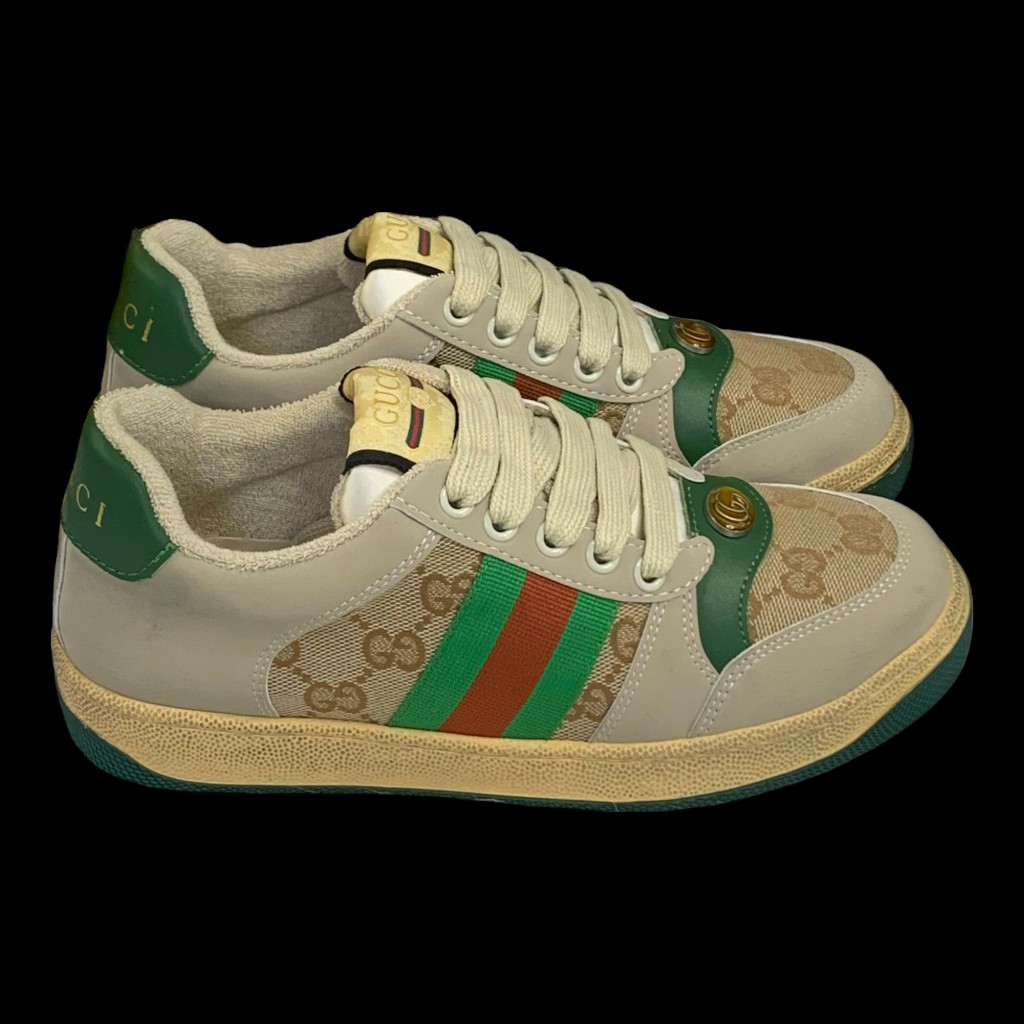 Giày thể thao Gu.cci Sơn Tùngg xanh lá kem trơn gót xanh lá,Giày Gu.cci Screener Beige Green Red Distressed Best Quality