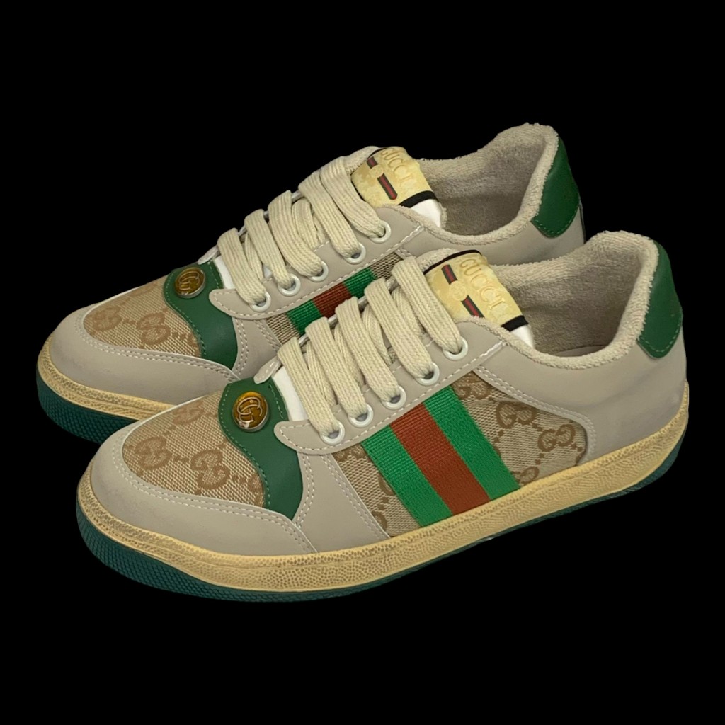 Giày thể thao Gu.cci Sơn Tùngg xanh lá kem trơn gót xanh lá,Giày Gu.cci Screener Beige Green Red Distressed Best Quality
