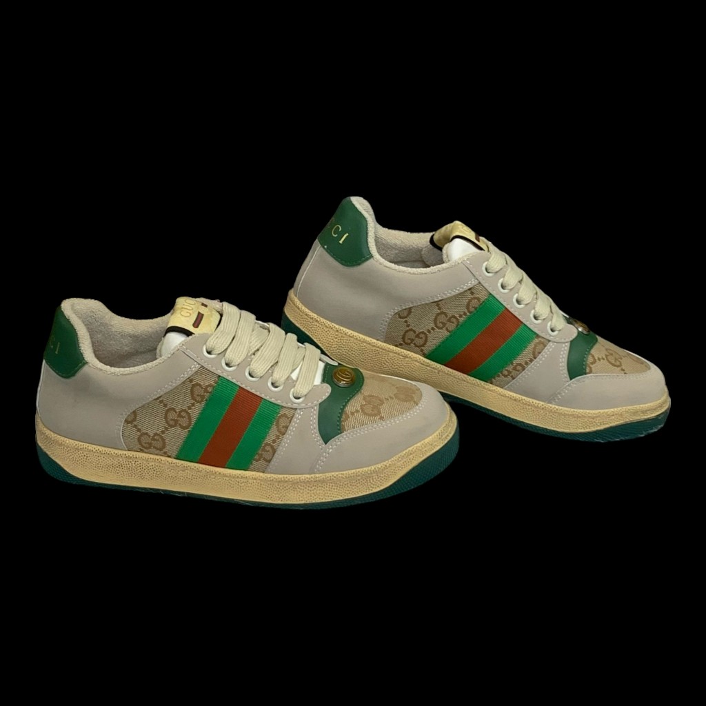 Giày thể thao Gu.cci Sơn Tùngg xanh lá kem trơn gót xanh lá,Giày Gu.cci Screener Beige Green Red Distressed Best Quality