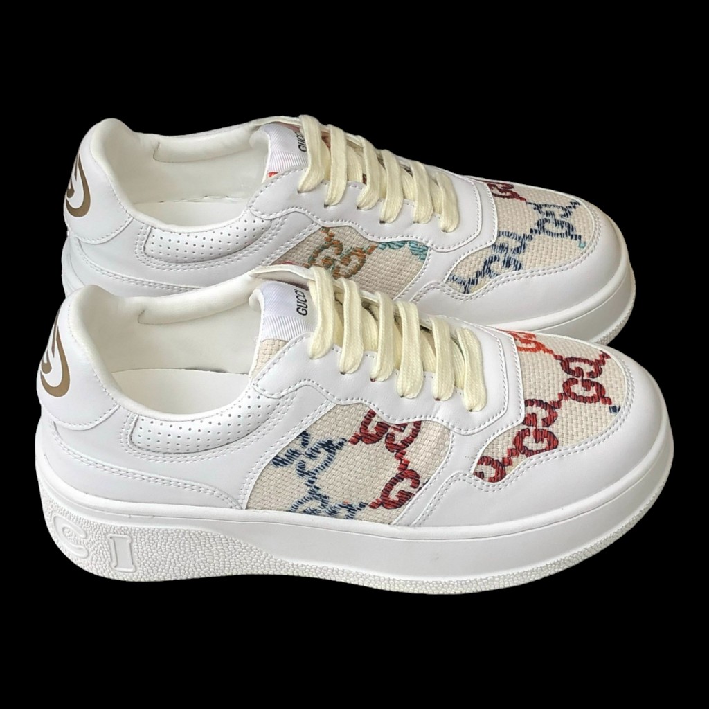 Giày Thể Thao Gu.cci Trắng Monogram Cao Cấp Full Phụ Kiện GC Đế Cao 6cm Hàng Cao Cấp 2023,Giày Gu.cci GG Supreme Canvas