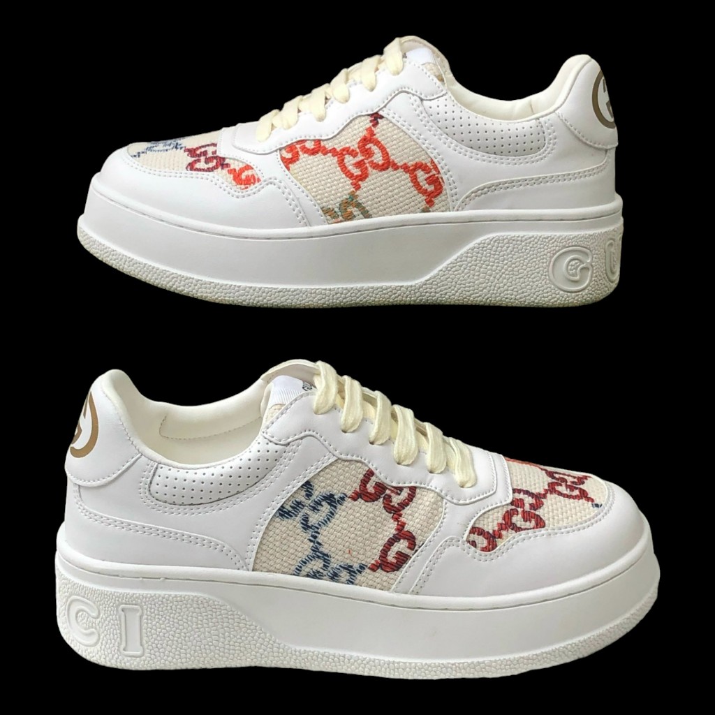 Giày Thể Thao Gu.cci Trắng Monogram Cao Cấp Full Phụ Kiện GC Đế Cao 6cm Hàng Cao Cấp 2023,Giày Gu.cci GG Supreme Canvas