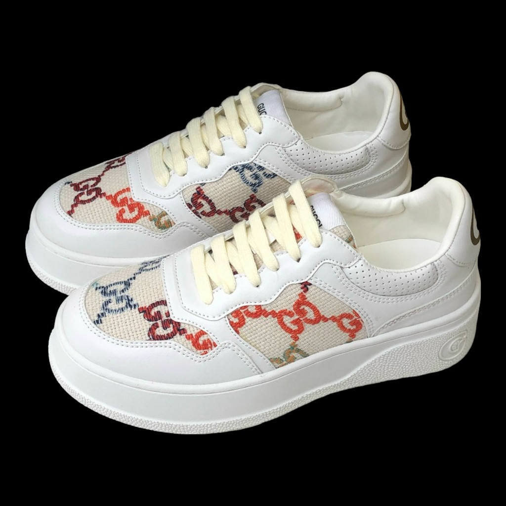 Giày Thể Thao Gu.cci Trắng Monogram Cao Cấp Full Phụ Kiện GC Đế Cao 6cm Hàng Cao Cấp 2023,Giày Gu.cci GG Supreme Canvas