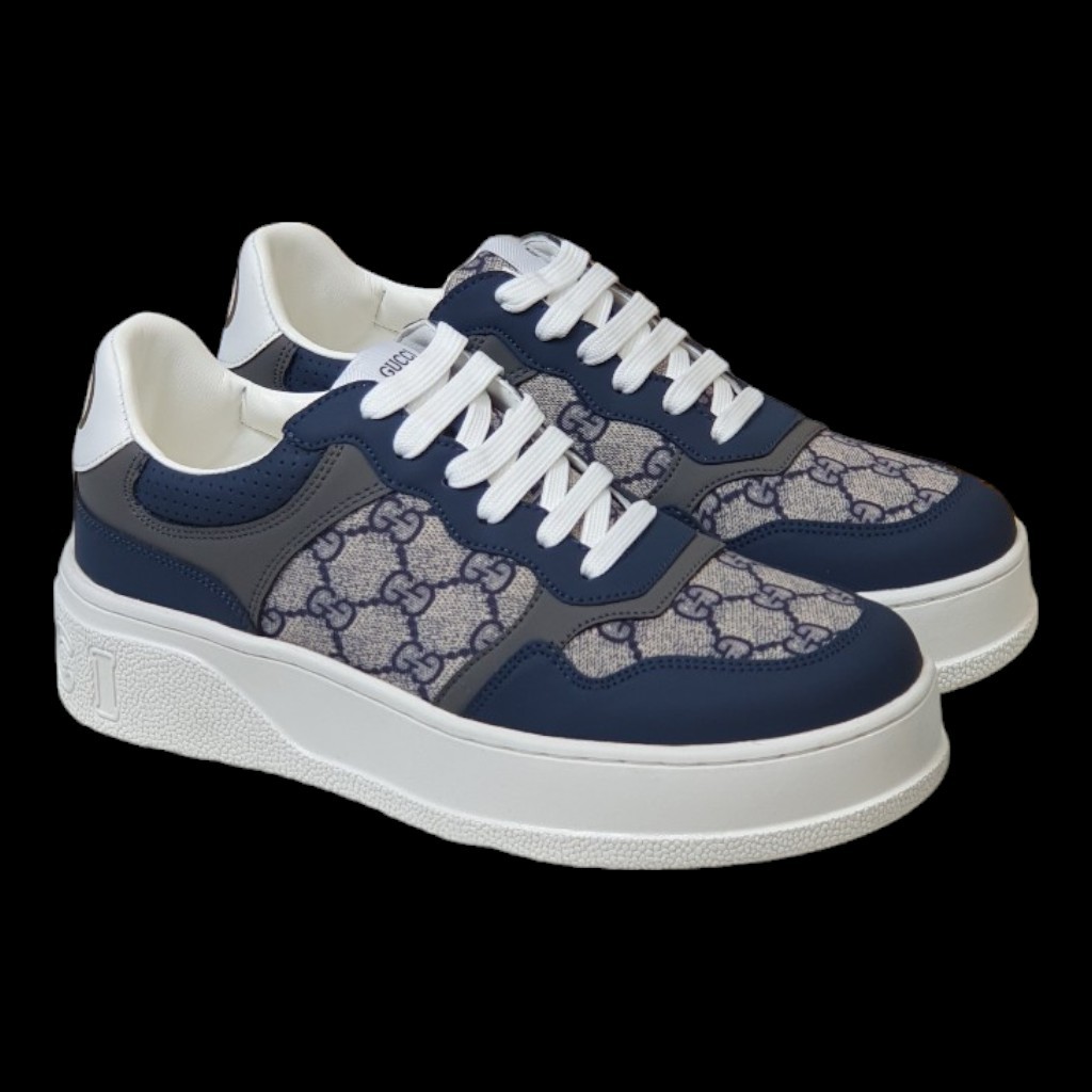 Giày Thể Thao sneaker Gu.cci Xanh Dương Đế Cao Full Bill Box, Xanh Monogram Blue Beige GC Đế Cao 6cm