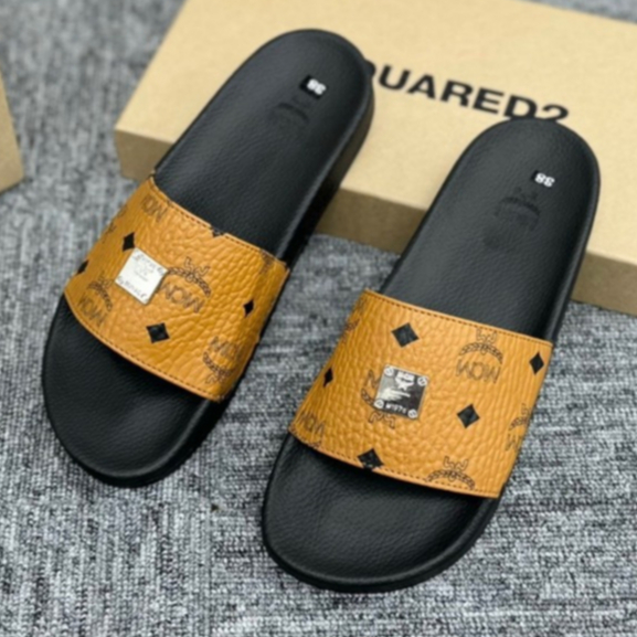 [ Ocean Park Luxury ] Dép quai ngang nam nữ MCM vàng Hoạ Tiết Tag Logo Vuông hàng QC loại 1,Dép MCM Wmms Slides Monogram