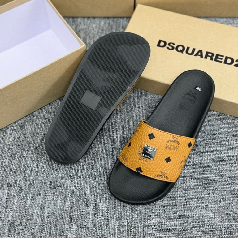 [ Ocean Park Luxury ] Dép quai ngang nam nữ MCM vàng Hoạ Tiết Tag Logo Vuông hàng QC loại 1,Dép MCM Wmms Slides Monogram