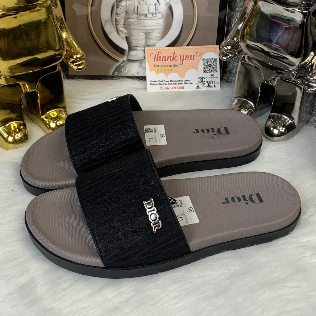 Dép Dio Nam Nữ Quai Da chữ dior, Đế Cao Su Non Êm Chân - Dép dior sang chảnh Boy Phố Họa Tiết Phong Cách Trẻ Trung