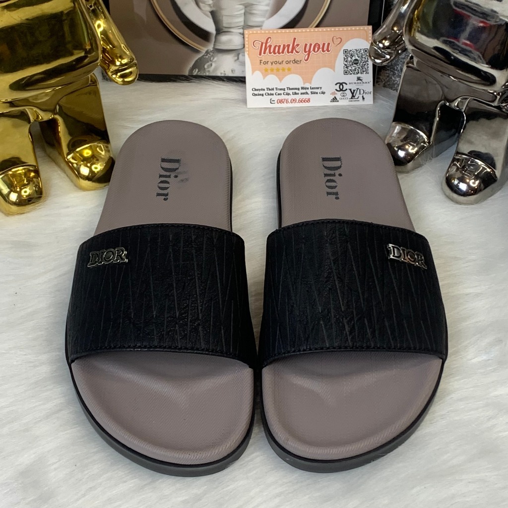 Dép Dio Nam Nữ Quai Da chữ dior, Đế Cao Su Non Êm Chân - Dép dior sang chảnh Boy Phố Họa Tiết Phong Cách Trẻ Trung