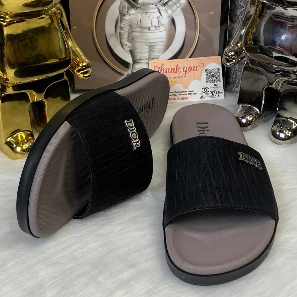 Dép Dio Nam Nữ Quai Da chữ dior, Đế Cao Su Non Êm Chân - Dép dior sang chảnh Boy Phố Họa Tiết Phong Cách Trẻ Trung