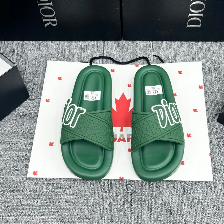 Dép quai chéo Dior Xanh Lá, Dép thời trang nam 2024 họa tiết siêu Nhẹ Đế Cao Su in Logo, Dép thời trang nam nữ quai chéo