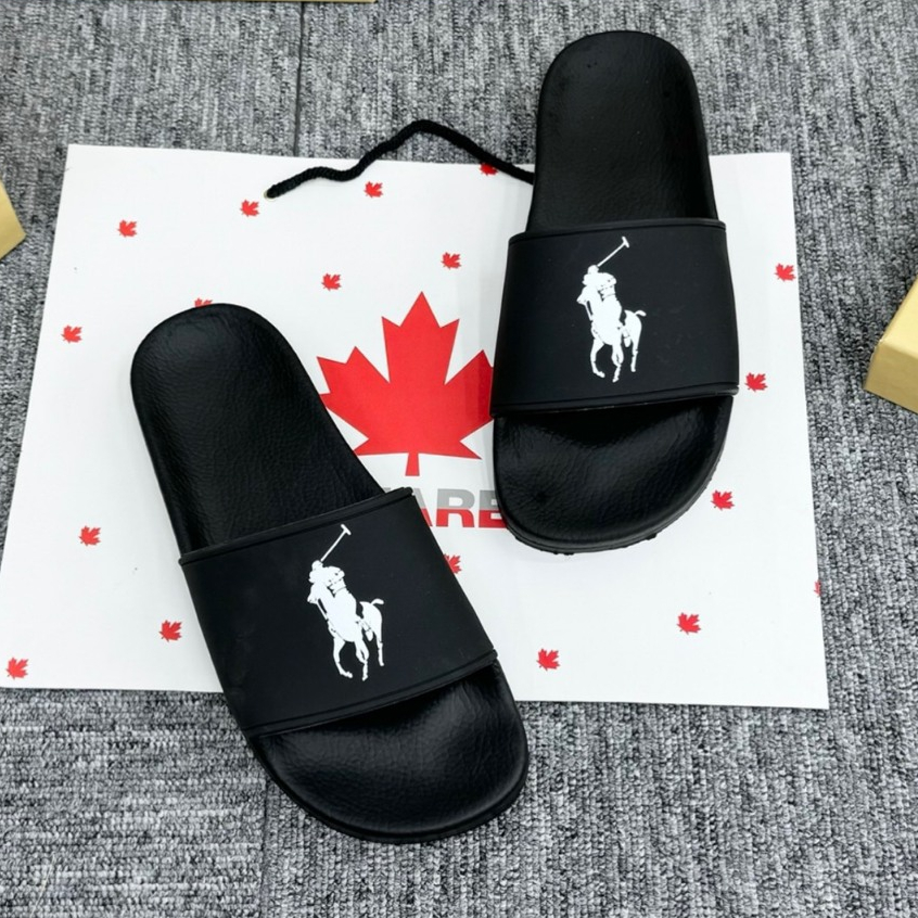 Dép POLO Rubber Đen Full - Dép Polo - Ralph.Lauren Signature Chiến Mã ,Dép Polo Cao Bồi Cưỡi Ngựa Quai nhựa đen nhá