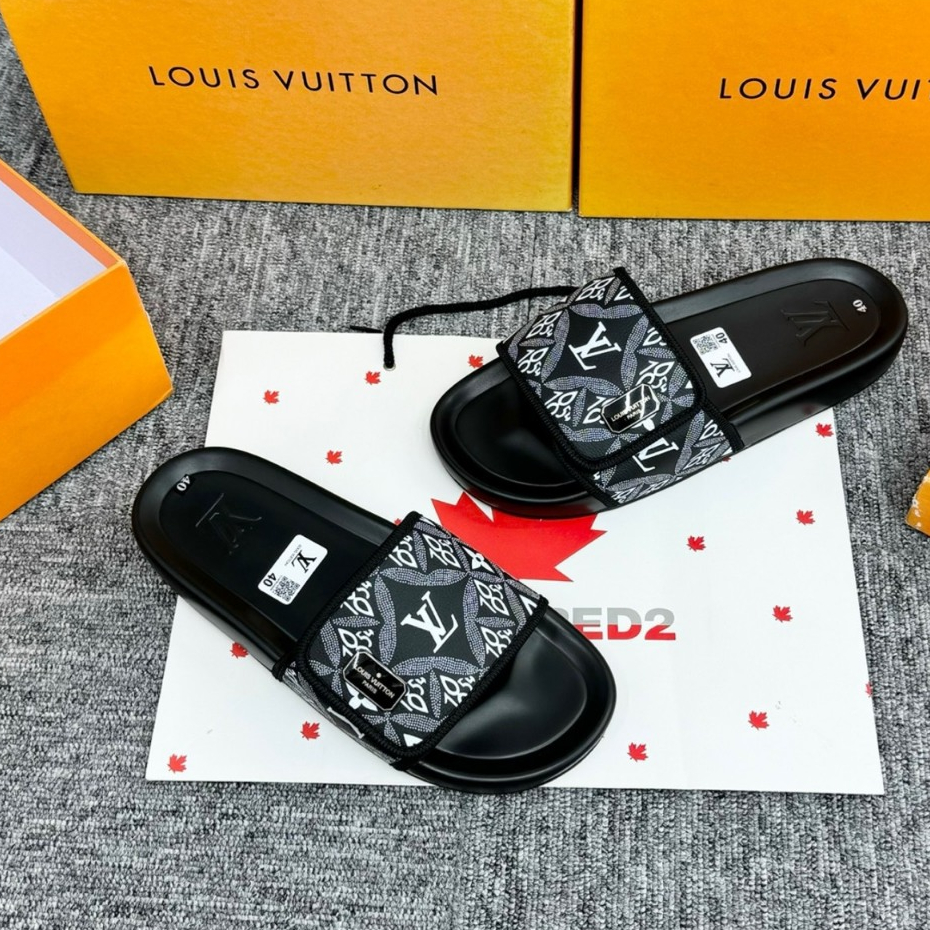Dép Quai dán LV Nam thời thượng - Dép Lv Phối Chữ họa tiết sang chảnh Cực Chiến - Dép Lê Cao Cấp