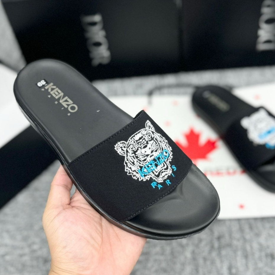 Dép Nam Nữ KENZO thời trang Quai Da Ngang Thêu LOGO Hổ cực chất,DÉP da nam đế chống trơn trượt. Full Box