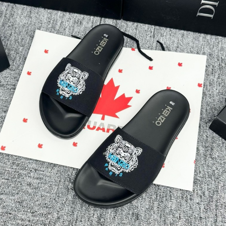 Dép Nam Nữ KENZO thời trang Quai Da Ngang Thêu LOGO Hổ cực chất,DÉP da nam đế chống trơn trượt. Full Box