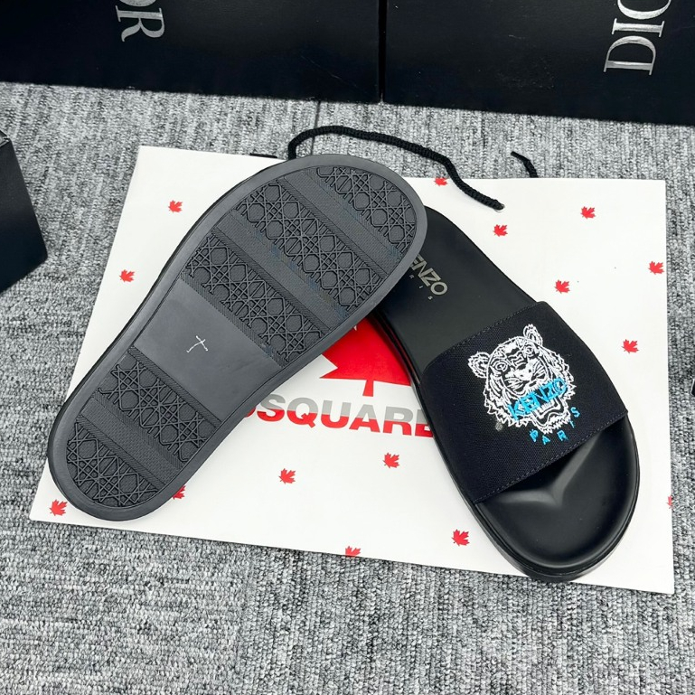 Dép Nam Nữ KENZO thời trang Quai Da Ngang Thêu LOGO Hổ cực chất,DÉP da nam đế chống trơn trượt. Full Box
