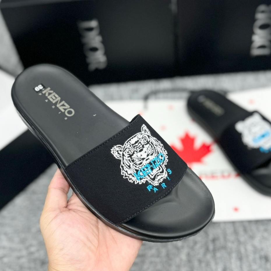 Dép Nam Nữ KENZO thời trang Quai Da Ngang Thêu LOGO Hổ cực chất,DÉP da nam đế chống trơn trượt. Full Box