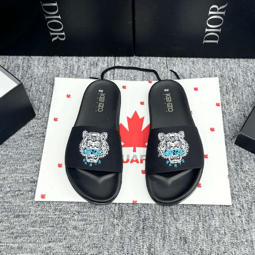 Dép Nam Nữ KENZO thời trang Quai Da Ngang Thêu LOGO Hổ cực chất,DÉP da nam đế chống trơn trượt. Full Box