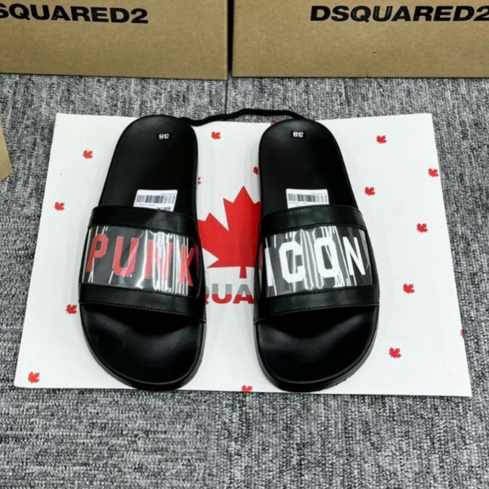 Dép Nam Nữ Quai Ngang Unisex DSQ  Icon Dán In Chữ Logo bản mới nhất 2024