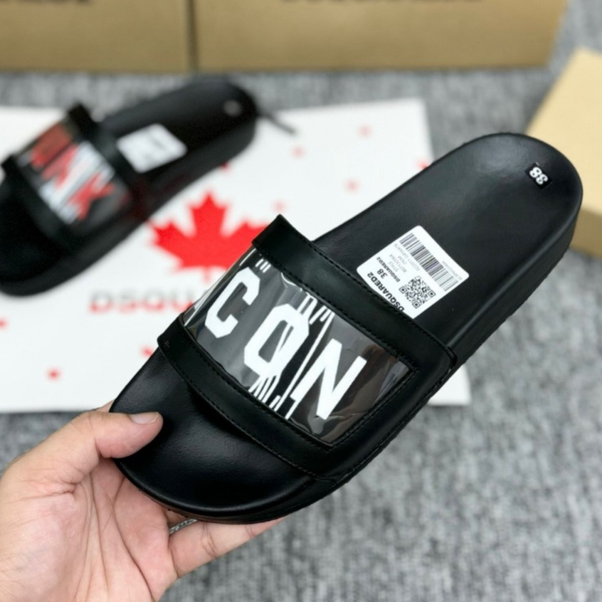 Dép Nam Nữ Quai Ngang Unisex DSQ  Icon Dán In Chữ Logo bản mới nhất 2024