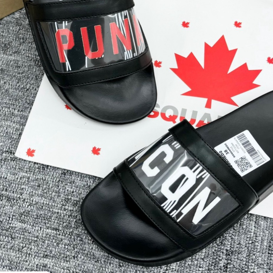 Dép Nam Nữ Quai Ngang Unisex DSQ  Icon Dán In Chữ Logo bản mới nhất 2024