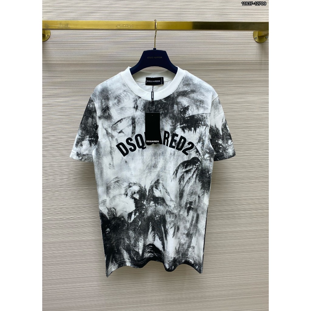 Áo Thun Nam Nữ cổ tròn DSQ2 cotton gai in chữ logo ngực bo ống dày dặn dáng đơn giản basic 2024