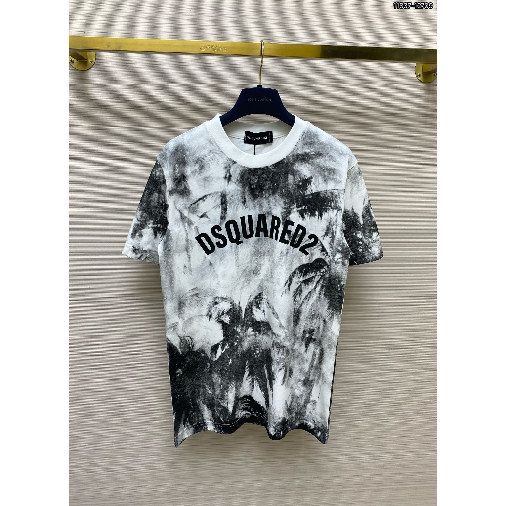 Áo Thun Nam Nữ cổ tròn DSQ2 cotton gai in chữ logo ngực bo ống dày dặn dáng đơn giản basic 2024