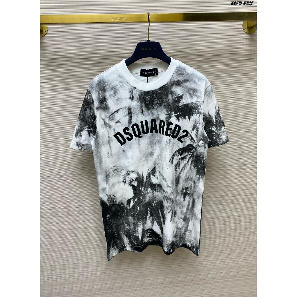 Áo Thun Nam Nữ cổ tròn DSQ2 cotton gai in chữ logo ngực bo ống dày dặn dáng đơn giản basic 2024