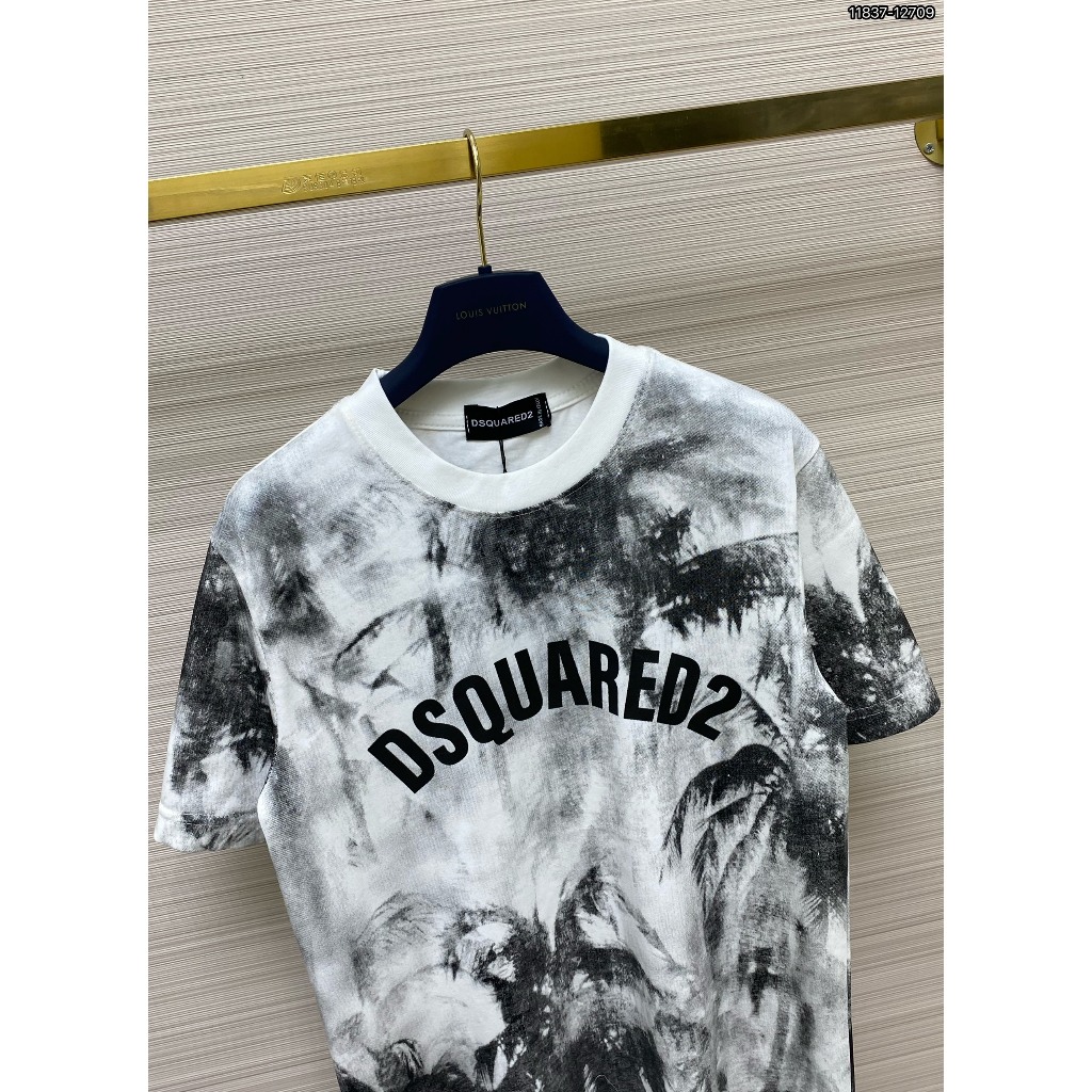 Áo Thun Nam Nữ cổ tròn DSQ2 cotton gai in chữ logo ngực bo ống dày dặn dáng đơn giản basic 2024