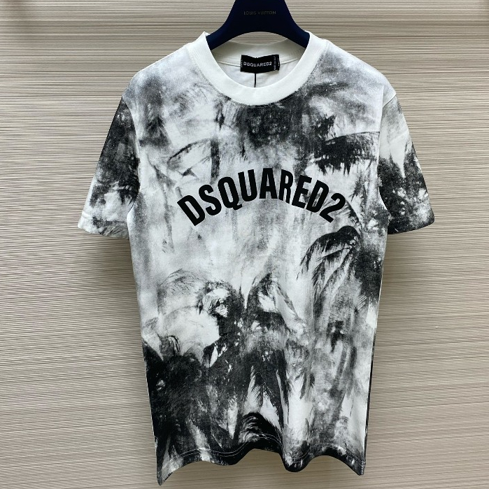 Áo Thun Nam Nữ cổ tròn DSQ2 cotton gai in chữ logo ngực bo ống dày dặn dáng đơn giản basic 2024