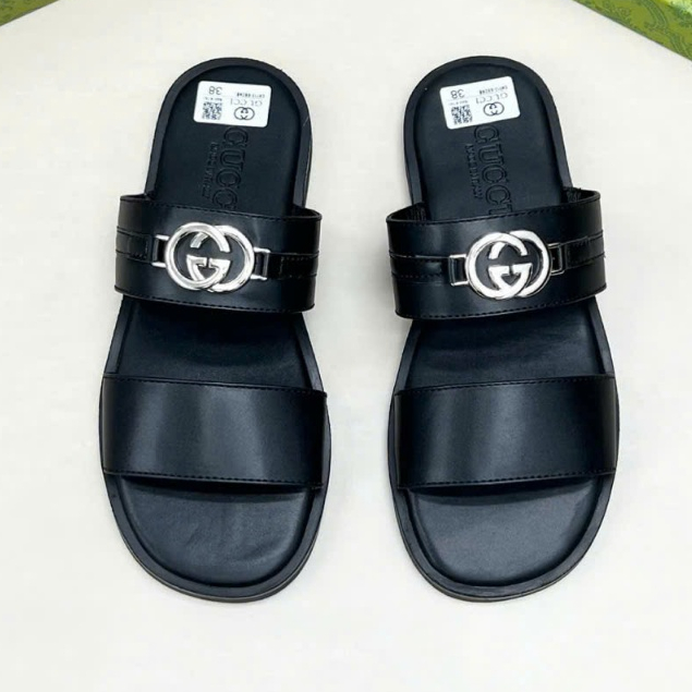 Dép quai ngang GC da cho nam, đế cao su chắc chắn chống trơn trượt, đường may thủ công size 38-43